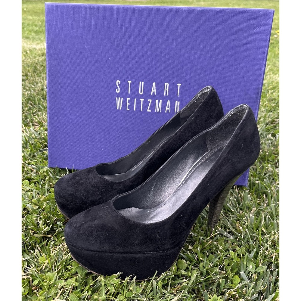 Stuart Weitzman Shoes Womens Size 8‎ Black Suede Platform Stiletto Pumps Heel